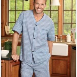 Roundtree & Yorke Blue and Yellow Plaid Sleepwear